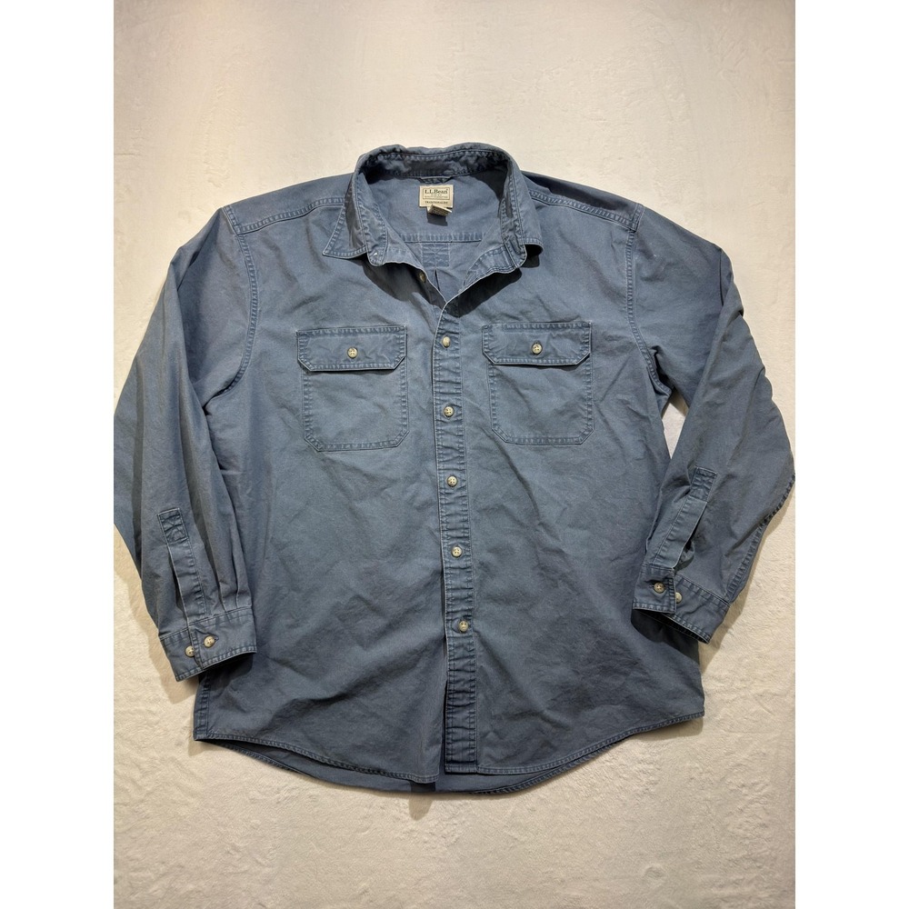 L.L. Bean Shirt Mens Large Blue Cotton Twill‎ Long Sleeve Button Front Casual